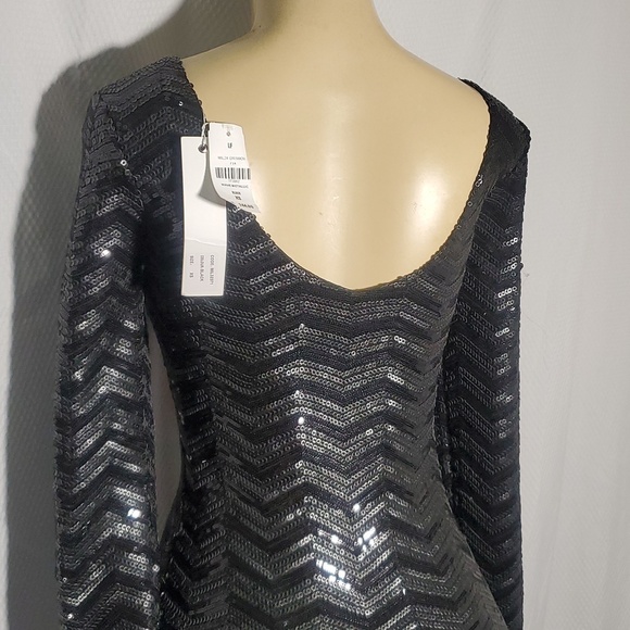NWT LF Millau Womens Wave Metallic Sequin Sheath Dress Long Sleeve Back Size XS - Picture 9 of 14